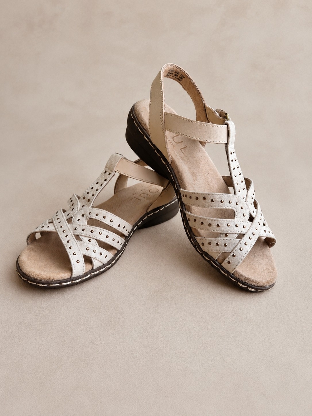 Naturalizer T-Strap Studded Crisscross Slingback Sandals in Porcelain, Size: 5